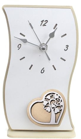 DLM-A584 Bomboniera Utile Orologio in legno Linea Cuore bianco e panna cm 18x9,5x4 con Albero della Vita Portafortuna per Laurea Battesimo Compleanno Comunione Cresima Matrimonio Nozze Anniversario