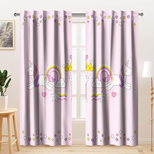 Kzzfqxb Cortinas para niños de 117x138cm 2 Paneles, Estrellas Rosas simétricas arcoíris Corona Nubes Varita Dibujos Animados para niñas, niños, Dormitorio de bebé, guardería