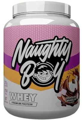 Naughty Boy Advanced Whey Protein Powder, 24g Protein, Low Sugar, Easy Mixing Recovery Shake, 2010g, Chocolate Caramellow