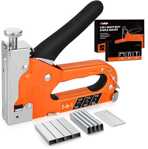 Handtacker Set mit 2100 Klammern, 3 In 1 Profi Handtacker mit Klammerentferner, Profi Tacker für Holz, Regulierbarer Schusskraft Tackerpistole für Tischlerei, Dekoration, Kabelbefestigung