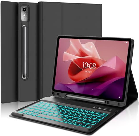 IVEOPPE Keyboard Case for Lenovo Tab P12 12.7 2023, UK Layout Keyboard for Tab P12 12.7 Inch 2023 Tablet, Cover with Detachable Bluetooth Trackpad Keypad for Lenovo Tablet P12 2023, Black