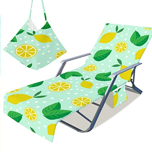 Tree Chair Covers, Green Leaf Lemon Print Beach Towels Beach Chair Cover,Portable Sun Lounger Towels, Sunbed Towels with Pockets, All Seasons Beach Garden Vacation Outdoor (Green,75x210cm)