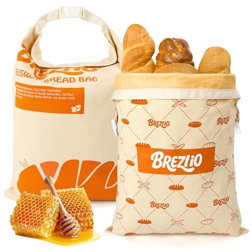 Bienenwachs-Brotbeutel, 2 Stück, wiederverwendbar, Beige + Orangeß | Wiederverwendbare Baumwollbeutel, extra groß, zum Frischhalten von Brot und Backwaren.