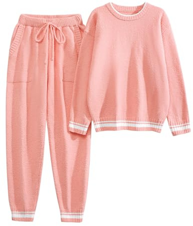 Yuson Girl Pyjama Femme Hiver Polaire 2 Pièces Ensemble Doux et Chaud en Pijamas Pilou Vêtement de Nuit & Loungewear avec Poches Sleepwear Cadeau Noël