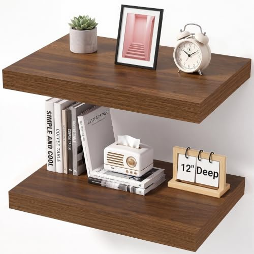 Feihorrm Extra Tiefes 29,5 cm Wandregal Holz, 40cm Wandboard Walnuss | Schweberegal aus MDF Holz, Regal Wand für mehr Stauraum, Regalbrett für Küche, Wohnzimmer, Schlafzimmer, Badezimmer & Büro