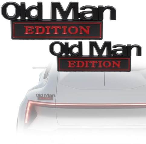 Old Man Edition Emblem 2 Stück, 3D Metall Auto Aufkleber in Schwarz-Rot, Lustiger Schriftzug für Karosserie, Typenschild Aufkleber für Auto Tuning, Wetterfestes KFZ Emblem für SUV und PKW