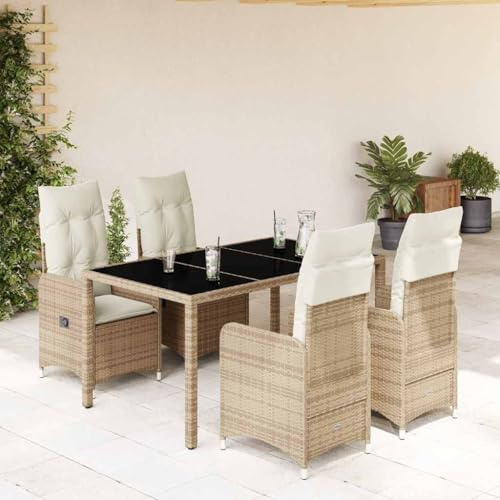 HOMEELIKE Komfortables Poly Rattan Bistro-Set 5-teilig mit Sitzkissen