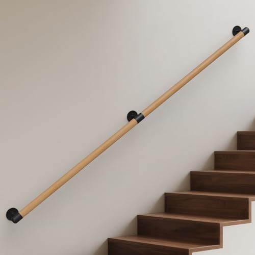 Gorssen Handlauf Holz,Buche Holz Handlauf Innen Treppengeländer Geländer Treppe Wandhandlauf Wand Treppe seitliche Montage Handläufe Auswahl Länge 30-600 cm (Beech, 210cm)