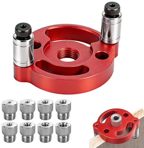 Holzbearbeitungs Bohrhilfe,Bohrlocher Mittenfinder Mit 3/4/5/6/7/8/9/10 Mm Bohrbuchsen,Bohrhilfe Senkrecht Bohren Für Massivholz (Rot)