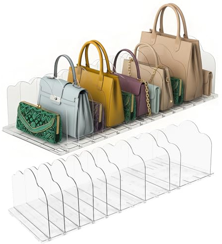 Ninonly 10 Pack Adjustable Acrylic Shelf Dividers for Closet Handbag Storage Organiser Clear Shelf Dividers Detachable for Clothing Storage, Wood Closet, Bedroom,Office