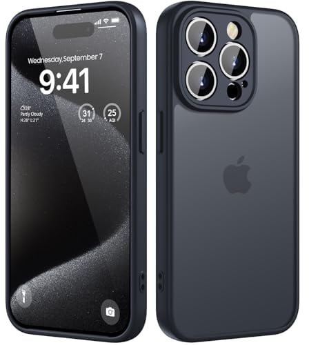 HGH für iPhone 15 Pro Hülle, Vollständiger Kameraschutz Stoßfest Kratzfest Anti-Fingerabdruck Transluzente Rückseite Matt Handyhülle für iPhone 15 Pro Case 6,1 Zoll, Schwarz