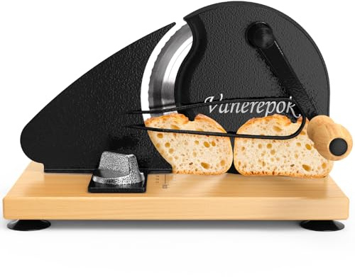 Upgrade Manual Bread Slicer for Homemade Sourdough Bread, Classic Hand Crank Home Bread Slicer With Scale Line and Steel Fence, Sharp Blade, Adjustable Width for Homemade & Commercial Use