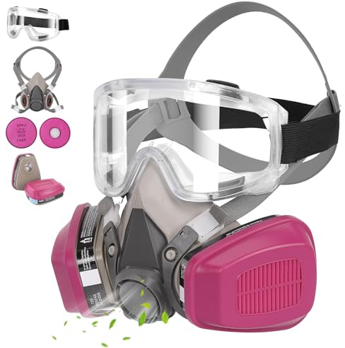 wxyazyt Masque de Protection Respiratoire Réutilisable, Anti poussière, Anti gaz avec Filtres et Lunettes de Protection pour Peinture en aérosol, Travaux, Bricolage, Ponçage
