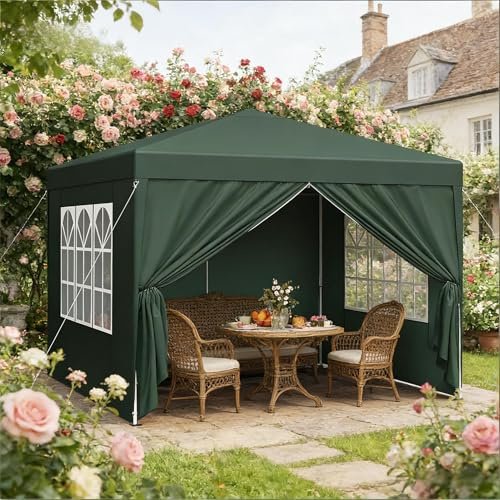 Pavillon 3x3m grün – klappbares Partyzelt wasserdicht mit UV-Schutz, höhenverstellbarer Stahlrahmen – für Garten, Camping, Events & Hochzeit