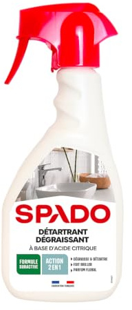 SPADO - Ultra Détartrant Sanitaires - Élimine Calcaire & Graisses - Fait Briller Lavabos, Éviers & Baignoires - Formule au Vinaigre Blanc - Fabrication Française - 500 ml