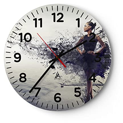 Modern Wanduhr Afrika Modell schönheit komposition 30x30cm Rund Klein Wand Uhr Glas Analog Zimmeruhren Küche Büro Wohnzimmer Glasuhr Wall Clock Dekoration Design Küchenuhr C4AR30x30-2623