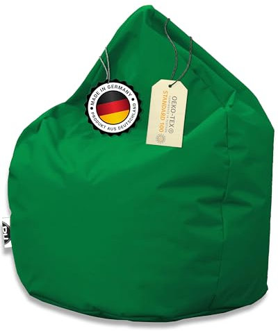 PATCH HOME XXXL Sitzsack Tropfenform – Grün – Indoor & Outdoor Beanbag mit Styroporfüllung - Bereits Befüllt - Kinder & Erwachsene - 30 Farben & 3 Größen