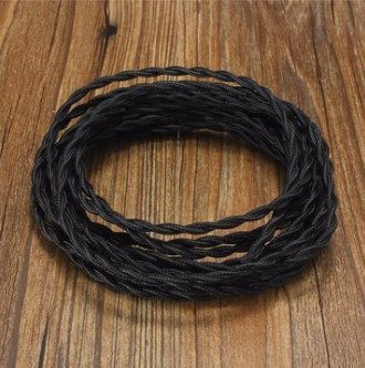 MASUNN 10 M Vintage 2 Core Twisted Tissu Fil Tressé Câble D'Éclairage Électrique-Noir