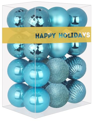 24 Stück Weihnachtskugeln Ornamente für den Weihnachtsbaum – bruchsichere Weihnachtsbaumdekorationen, großer hängender Kugelkranz, Girlande, Dekoration, Babyblau und Silber, 8.1 cmx24 Stück