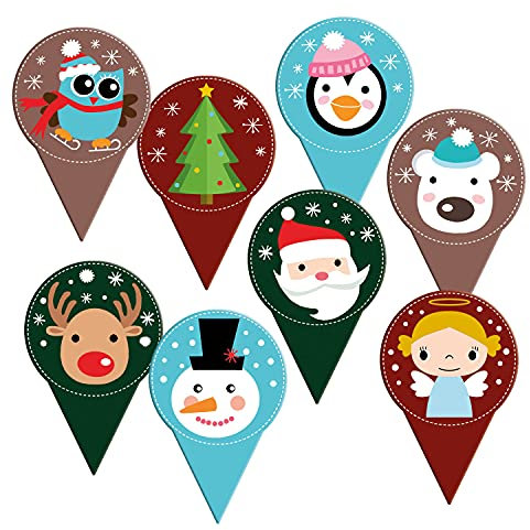 Günthart 120 Einstecker Weihnachten, aus Karton, | Eisbär | Engel | Pinguin | Eule | Nikolaus | Tannenbaum | Schneemann | Rentier