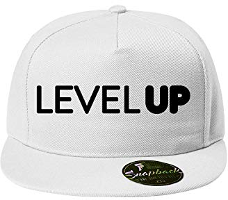 OwnDesigner Baseball Level up Cap - Unisex Mütze, Kappe für Herren und Damen, einfarbige Basecap, rundum geschlossen (412-Cap5P-90Weis)