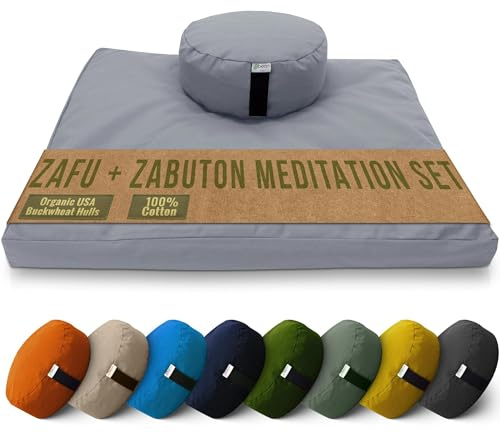 Bean Products Rundes Zafu & Zabuton Yoga-Meditationskissen-Set, Steingrau