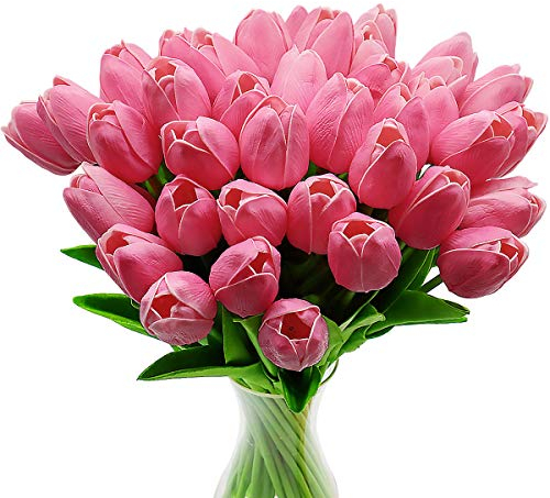 CATTLEYAHQ Fiori di tulipano artificiale, 10 pezzi di Fiori in Lattice Con Tocco Reale Tulipani Con Foglie, decorazione Elegante per banchetti nuziali, cucina domestica (rosa)