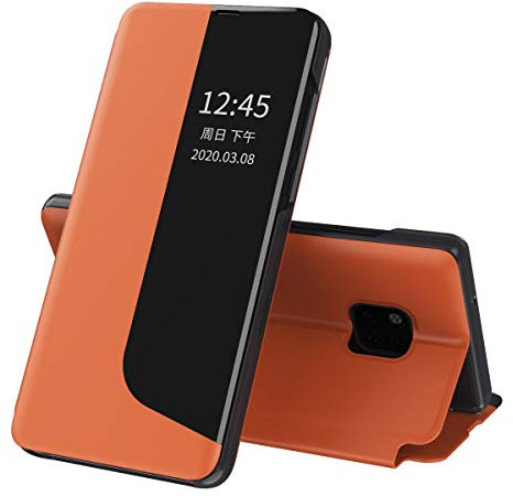 Eabhulie Hülle für Huawei Mate 20 Pro, Smart View Fenster Flip Stand Cover PU Leder Schutzhülle für Huawei Mate 20 Pro Orange