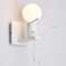 Humanoide LED Lámpara de Pared Creatividad, Robot Luz de Pared Hierro E27,Aplique de metal industrial Art Deco Sencillez Estilo, Para Niño Dormitorio, Cocina, Restaurante, Blanco