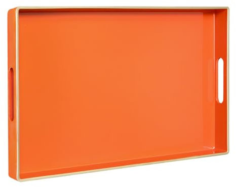 MAONAME Bandeja Decorativa para Mesa de café, Moderna Bandeja de Servir con Asas, Bandeja de té Rectangular de plástico para otomana, decoración de baño, 15.75 x 10.2 Pulgadas (Naranja)