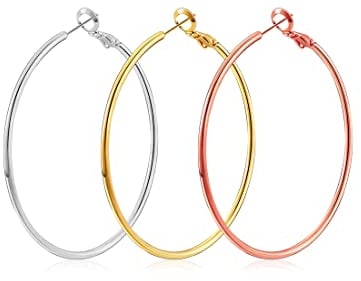 3 Paar Große Creolen, Edelstahl Creolen Creolen Silber 925 Vergoldetes Rosévergoldetes Silber Ohrringe Creolen, Sensible Ohren für Damen und Mädchen (3-Farben-Set) 6 cm