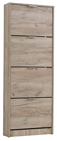 Homestyle4u 2168, Schuhschrank Schmal Grau Schuhregal hoch Schuhkipper Holz Schuhkommode Flur 4 Fächer 58 cm breit