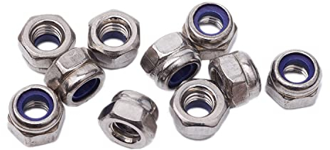 Dado Autobloccante DIN985 Controdado Standard Dado Esagonale Dado di Sicurezza Dado in Acciaio Inox,Argento (10Pezzi, M4)