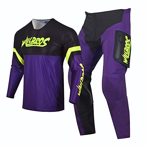 Willbros Motocross Jersey Hose Combo Erwachsene Dreckiges Fahrrad Offroad MX Ausrüstungsset Reiten Passen Schwarz Lila (Jersey L Pants 34)