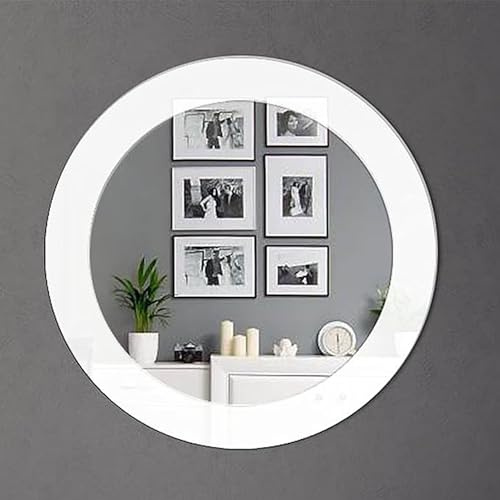 Spiegel rund 80 cm, Wandspiegel Moderner Dekorativer Kristallspiegel für Wohnzimmer, Schlafzimmer, Flur, Schminktisch, Eingangsbereich Wanddekoration in Weiß