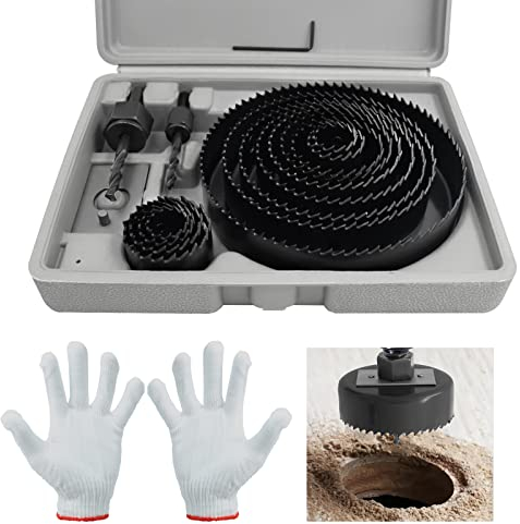 Wkmamo 21 Pcs Hole Saw Cutter Kit,Carbon Steel Downlights Drill Bit Tools 19-64mm for Wood, Plasterboard, Density board (Black 20pcs)