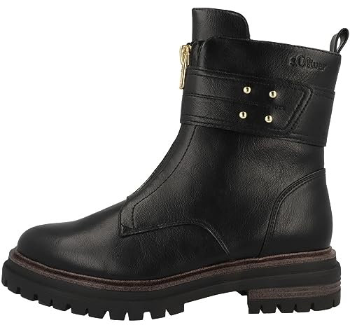 s.Oliver Damen Stiefeletten ohne Absatz aus Kunstleder mit Reißverschluss, Schwarz (Black), 40 EU