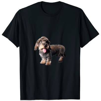 Niedlicher Rauhaardackel T-Shirt - Schwarz, S, Unisex-Erwachsene, Unisex-Kinder, Kurzarm, Klassisch, Cartoon