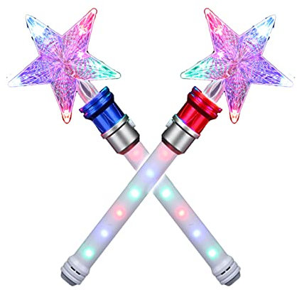 XJSGS - Baguette lumineuse LED clignotante - Baguette magique rotative pour filles et garçons - Cadeau de Noël et d'anniversaire (bleu) (2 étoiles)
