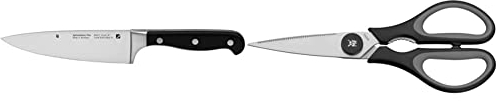 WMF Spitzenklasse Plus Kochmesser 30 cm, Klinge 15 cm & Touch Küchenschere 21 cm, Haushaltsschere mit Sägeschliff, Schere Küche, Cromargan Edelstahl, Softgriff, schwarz
