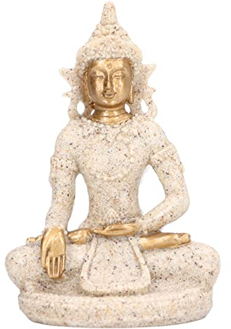 Tomotato Mini Sandstein Buddha Statue, 8 x 5.5 x 3cm Meditation Buddha Figuren Sitzende Buddha Figur aus Kunstharz Feng Shui Skulptur Ornamente für Zuhause, Yoga, Zen Dekor(B)