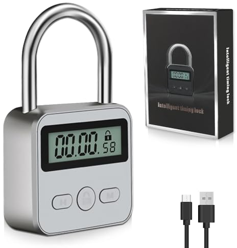 mizikuu Digitale Zeitschloss, Smart Time Lock mit LCD-Display USB Sicherheits Vorhängeschloss Heavy Duty Metall Elektronisches Timer Lock 99 Stunden Max Timing Lock für Schlechte Gewohnheiten, Weiß