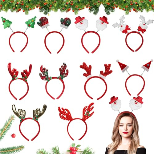 Weihnachts Haarreif, 10 Stück Weihnachts Haarschmuck, Rentier Haarreif, Kopfschmuck Weihnachten, Weihnachts Kostüm Zubehör, Christmas Decorations, Weihnachten Deko, Weihnachten Photo Booth Props (B)