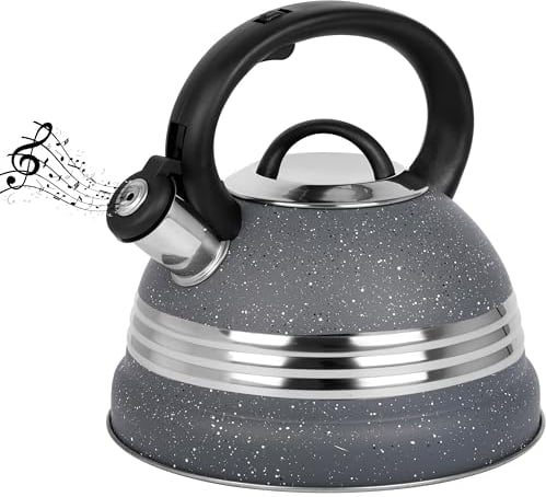 Belle Vous Tetera Gris 3L de Inducción con Silbato - Hervidor de Agua Silbante Vintage para Cocina de Gas o Induccion Vitroceramica Cocina o Camping - para Te Café e Infusiones