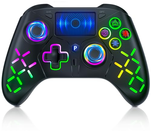 Lapezei Wireless Controller für P-4/P-3 Game Controller Joystick mit Sensor-Touchpad und 3,5 mm Audio-Buchse/Turbo/6-Achsen-Sensorfunktion, kompatibel mit P-4/Pro/Slim/PC Windows 7/8/10/11 -Schwarz