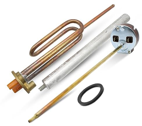 DOJA Barcelona | Kit Resistencia Calentar Agua 1500W | Pack Resistencia Curva+Anodo de Magnesio+Junta Goma+Tornillo de Fijacion+Termostato Varilla 270mm | Termo Electrico | Repuesto de Termo Agua