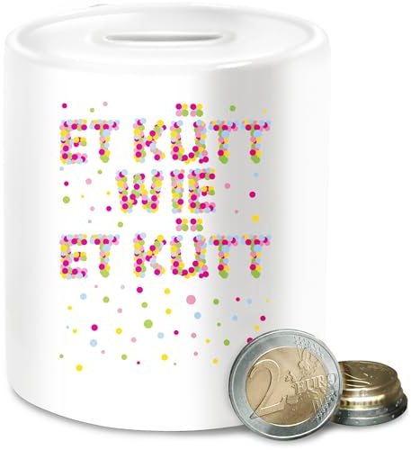 Spardose - Karneval & Fasching Spardosen - Et kütt wie et kütt - Konfetti Köln Kölsch Grundgesetz Echte Kölner - Unisize - Weiß - babyparty Faschings kölsche Verkleidet kölsches Carnival