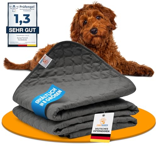 SympaTierisch wasserdichte Hundedecke - Robuste Hundematte als Schutz für Sofa & Bett - rutschfeste Hundedecke auch für große Hunde geeignet - in der Waschmaschine waschbar - 150 x 130 cm - grau