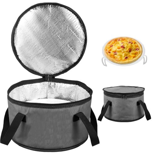 Round Pie Carrier with Foldable Tray,28x28x18cm Insulated Casserole Carrier Bag with Lid & Handle,Portable Food Carrier Storage Bag,Reusable Casserole Carrier Dish Bag for Picnic Hot or Cold Food