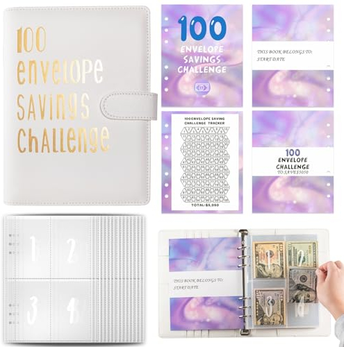 Budget Planner Deutsch A5 Budget Binder Geld Organizer Ringbuch Finanzplaner Sparen Mappe 100 Envelope Challenge Binder, Cash Stuffing Startset (Weiß)